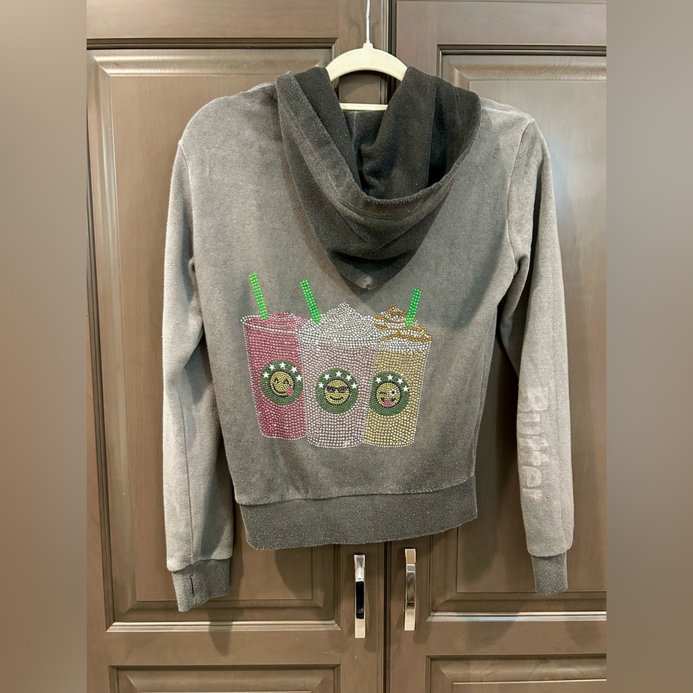 Butter Zip Up Hoodie with Latte Design, Size L (Girls)